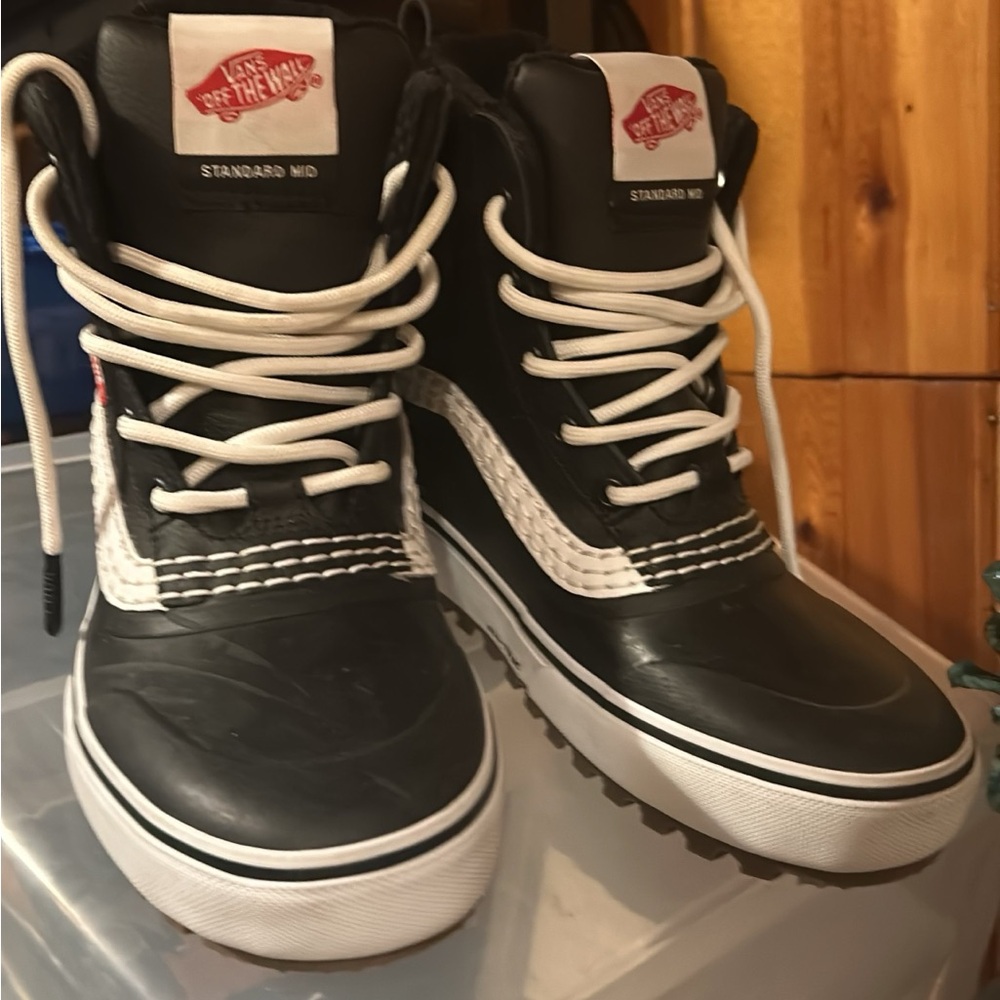Vans Black and White Lace Up Boots with Canvas Upper NWOT